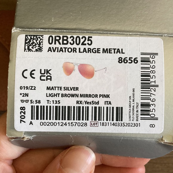 RayBan Aviator Large Metal - Silver rim, Light brown mirror pink lens - NWT - Picture 3 of 3